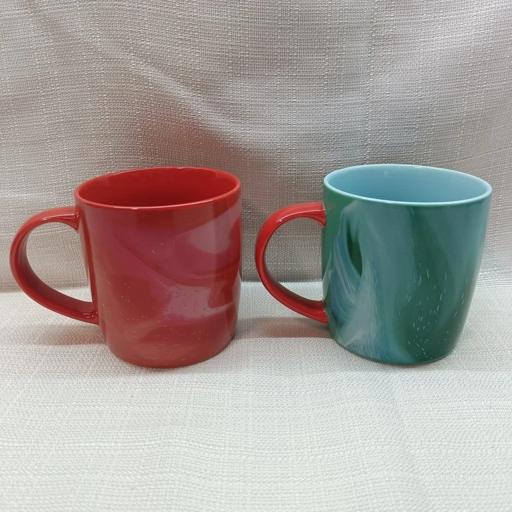 Starbucks 2024 Christmas Holiday Mug Set Green Red Marbled 11oz Coffee Tea Cocoa
